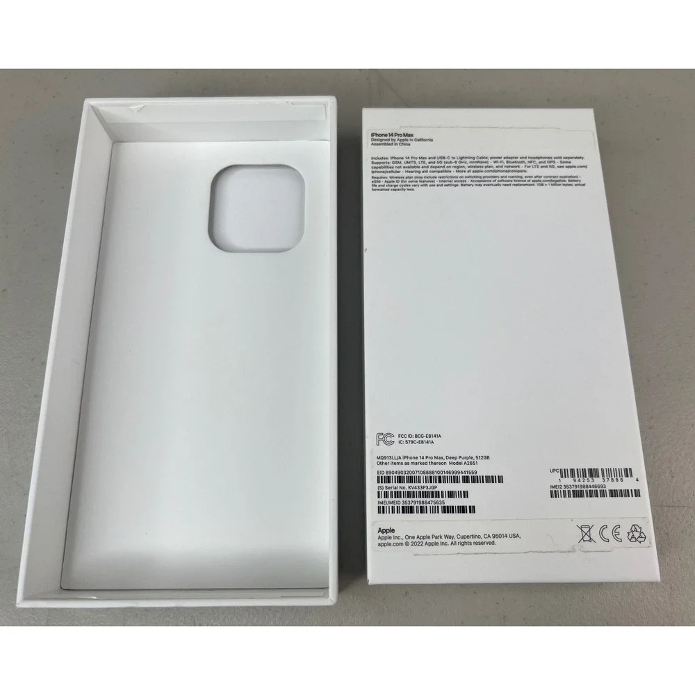 Apple iPhone 14 Pro Max Box Deep Purple 512GB MQ913LL/A Original Packaging EMPTY